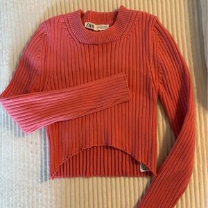 Zara Coral Ribbed Cropped Sweater